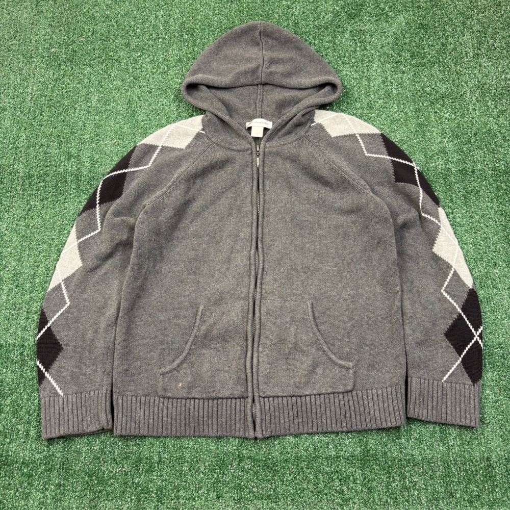 Christopher & Banks Argyle Zip Up Hoodie Sweater